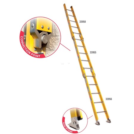 Bauer Ladder Tapered Sectional Ladder, 3' Base Section with Hoop Shoes, 23"W, 375lb Load Capacity 33952